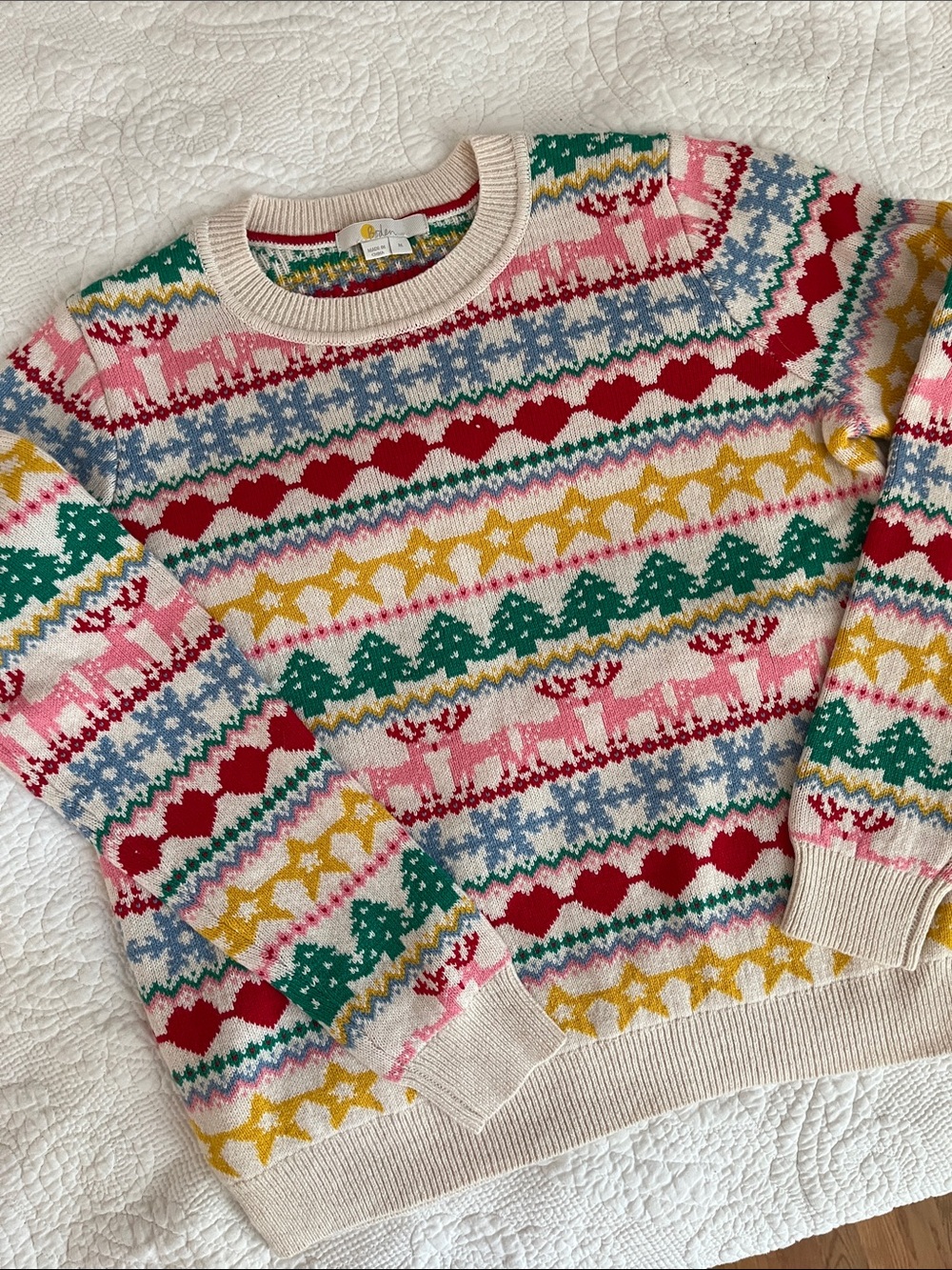 BODEN Holiday Fair Isle Crewneck Christmas Sweater in Multicolor - Women M